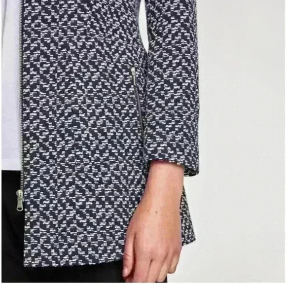Zara Classic Minimalist Tweed Blue White Zip Up Peacoat Women’s Size Small - Picture 2 of 10